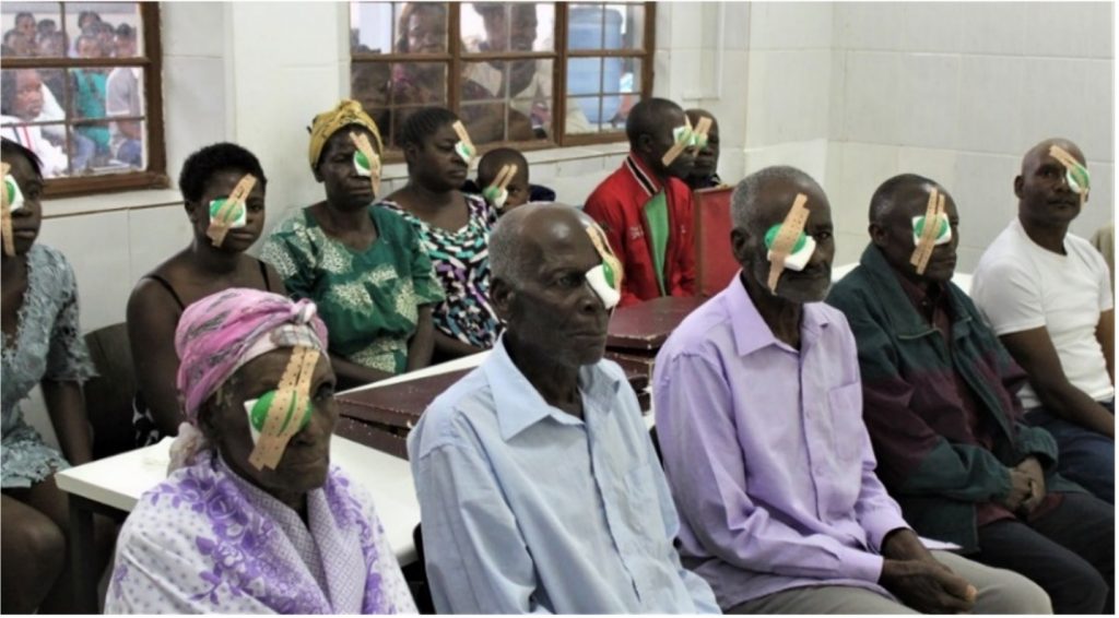 After cataract surgery, patients wait for the final eye test.
